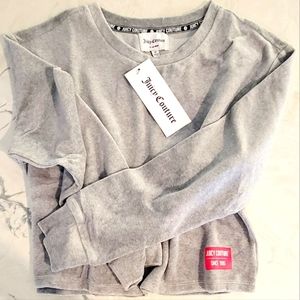 NWT Juicy Couture Cropped Cotton Blend Fleece Sweatshirt, size M, Grey